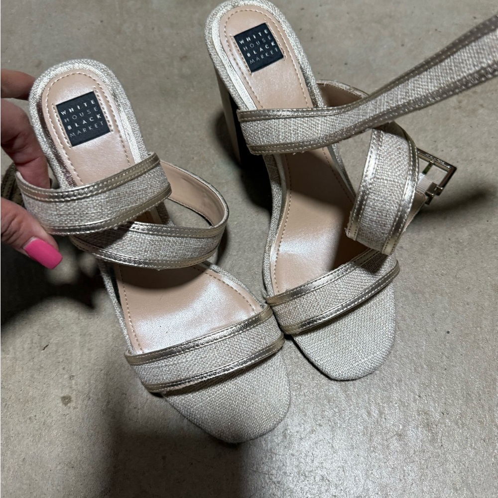 White House Black Market Gold Heels with Metallic Finish